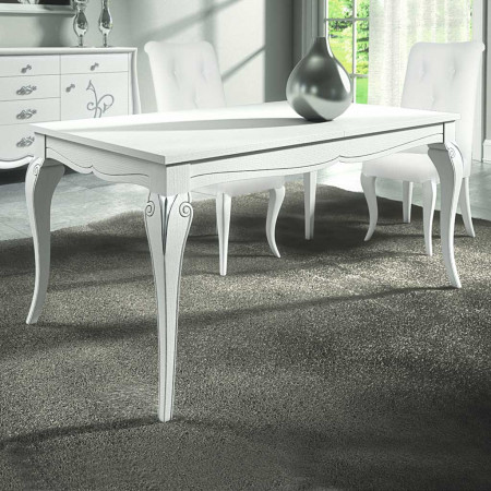 Sala da pranzo classico contemporaneo, tavolo rettangolare bianco
