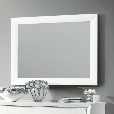 Camera Chantal, specchiera con cornice in legno bianco