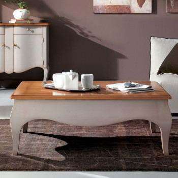 Tavolino rettangolare bombato, dettaglio gambe curve