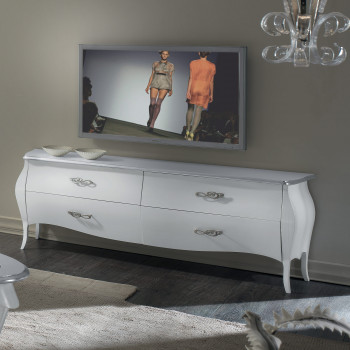 Porta televisore quattro cassetti bianco con profili curvi