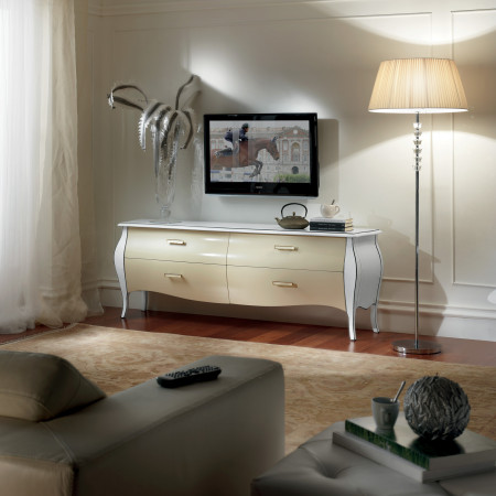 Porta televisore quattro cassetti con frontali sagomati