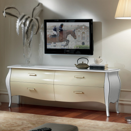 Porta televisore quattro cassetti, dettaglio design classico
