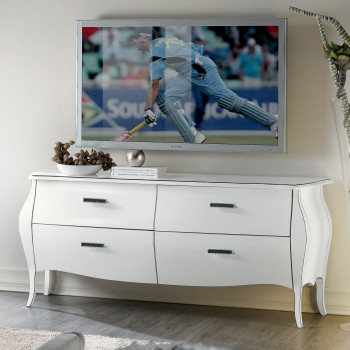 Porta televisore con quattro cassetti, dettaglio finitura bianca