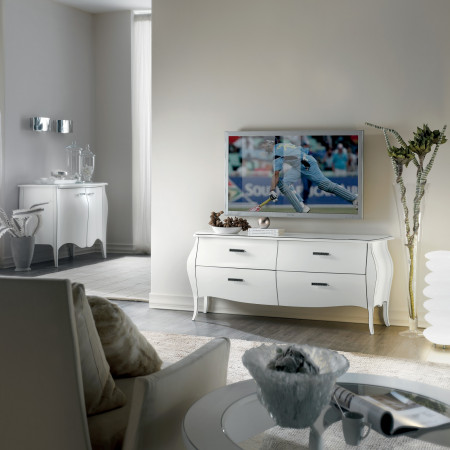 Porta televisore con quattro cassetti in legno bianco