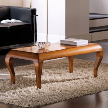 Tavolino rettangolare gambe sagomate dettagli legno