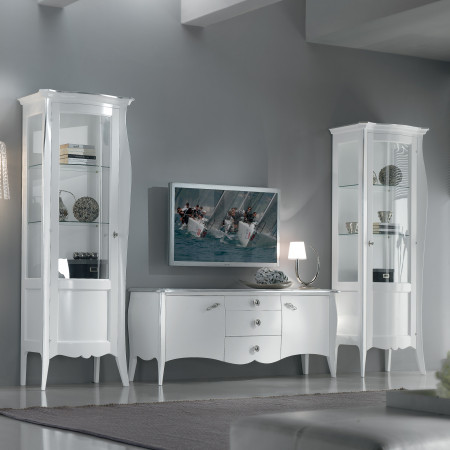 Porta TV con vetrine, finitura bianco opaco