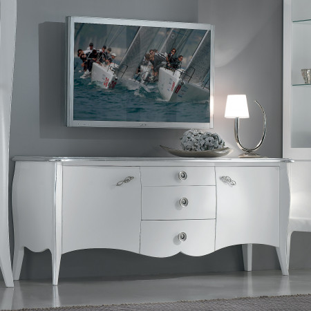 Porta tv con vetrine bianco opaco, legno noce