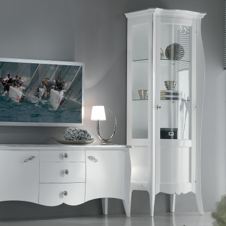 Porta TV con vetrine in legno di noce, design bianco