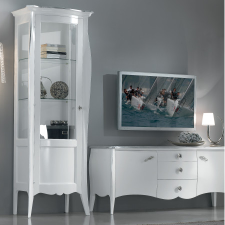 Porta TV con vetrine dettaglio bianco opaco