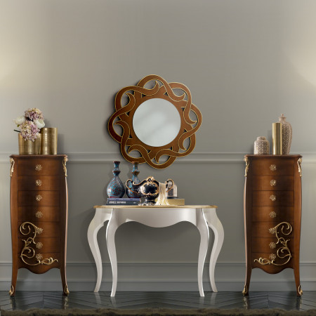 Consolle da ingresso con gambe curvate e piano in legno