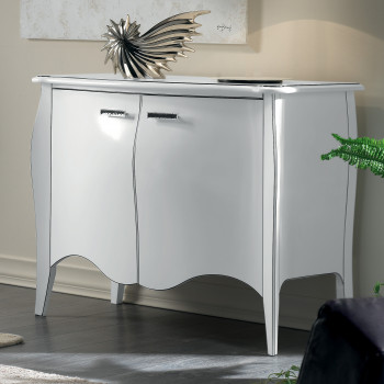 Credenza bombata con due ante, elegante finitura bianca