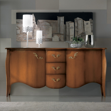 Credenza sagomata con maniglie 700, dettaglio frontale a tripla sagoma