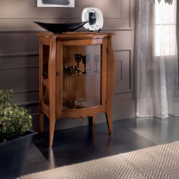 Vetrina sagomata fianchi con vetri in legno di noce