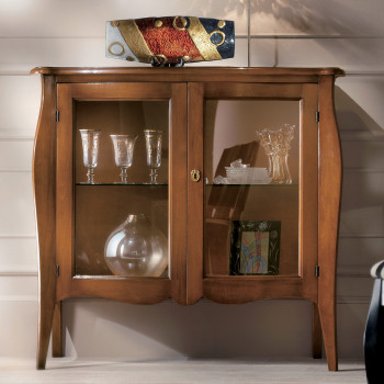 Vetrina sagomata con 2 porte in noce e vetro