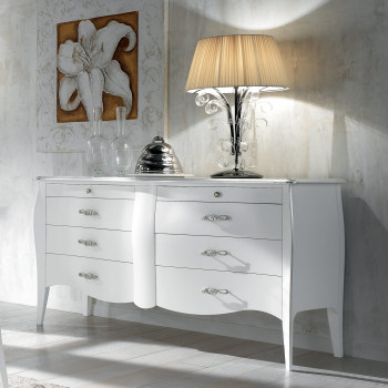 Comò con 8 cassetti, dettaglio maniglie cromate