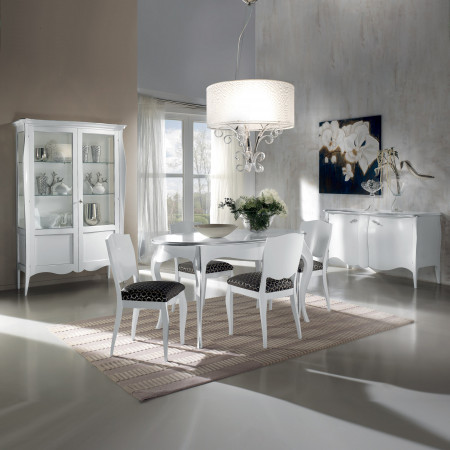 Vetrina sagomata 2 porte in legno laccato bianco