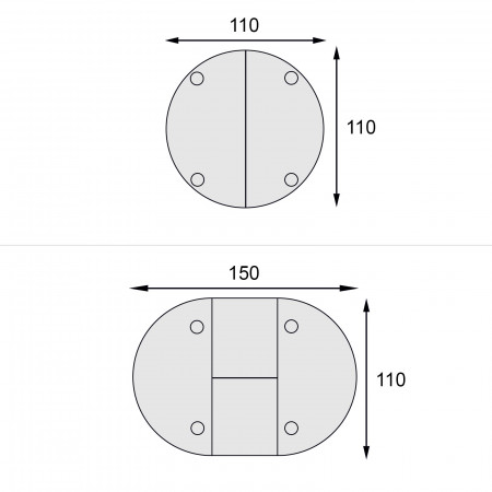 Tavolo rotondo allungabile 110x110, dettaglio misure