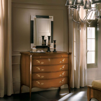 Comò sagomato maniglie 700, dettaglio frontale in noce