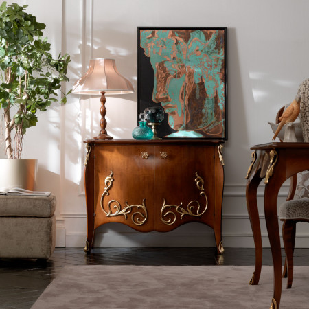 Credenza due ante stile barocco moderno in noce tanganica