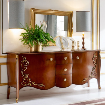 Credenza due ante e tre cassetti, dettagli in foglia oro