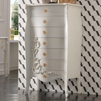 Cassettiera sagomata classica, dettagli intagliati barocco