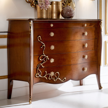 Comò sagomato maniglie 700, dettaglio intagli barocchi