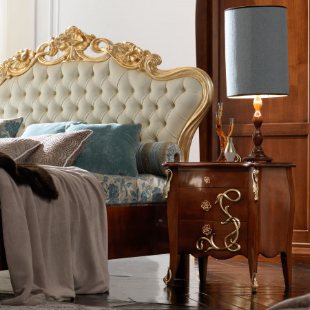 Comodino bombato a 3 cassetti, stile barocco moderno, legno