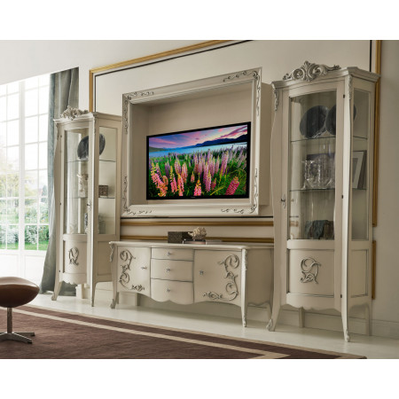 Cornice porta TV barocco moderno con dettagli intagliati