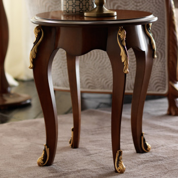 Tavolino tondo da caffè stile barocco moderno, dettagli intagliati