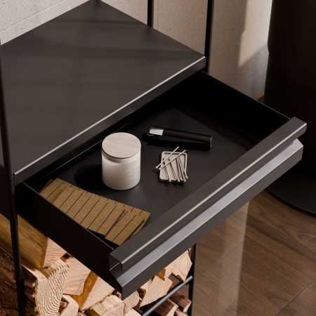 Portalegna Completo Loft 120x40x25cm con Cassetto