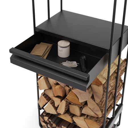 Portalegna Completo Loft 120x40x25cm con Cassetto