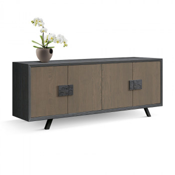 Madia in frassino con maniglie in legno e vaso di fiori