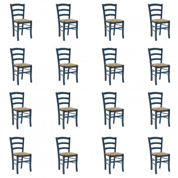 Kit 16 sedie paesane blu con fondo paglia