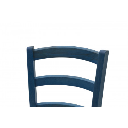 Dettaglio schienale sedia paesana blu, legno faggio