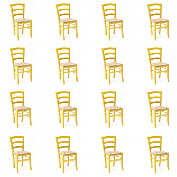 Kit 16 sedie paesane gialle, legno e paglia