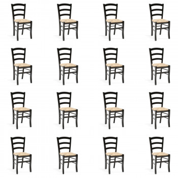 Kit 16 sedie paesane nere fondo paglia