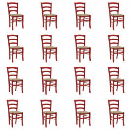 Kit 16 sedie paesane fondo paglia colore rosso