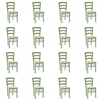 Kit 16 sedie paesane verdi, seduta in paglia