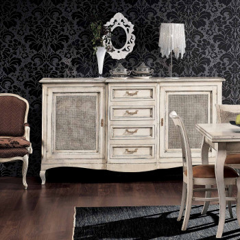 Credenza 2 porte 4 cassetti con anta in paglia di Vienna