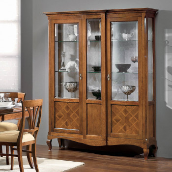 Vetrina 2 porte con bugne intarsiate, dettaglio intarsi