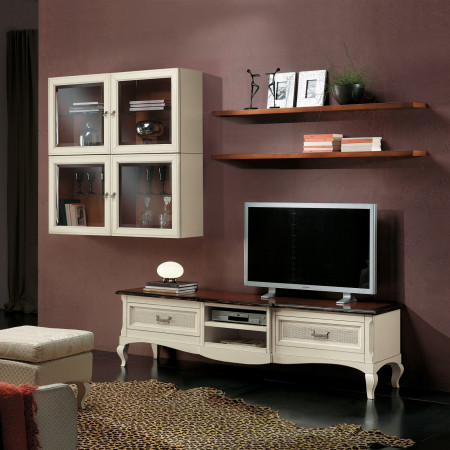 Porta TV classico con paglia, cassetti in legno