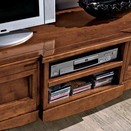 Porta tv con intarsio classico in legno, dettaglio piano