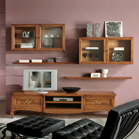 Porta tv con intarsio classico, dettaglio frontale