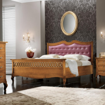 Letto sagomato testata ecopelle, decorazioni traforate