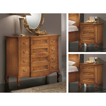 Comò e comodini intarsiati in legno di tanganica