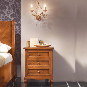 Comodino 3 cassetti intarsiati in legno di tanganica