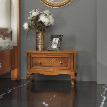Comodino 1 cassetto intarsiato con gambe curve