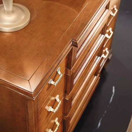 Comodino 1 cassetto intarsiato, dettaglio del piano legno