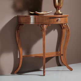 Consolina mezzaluna classica in legno ciliegio, dettaglio pianetto