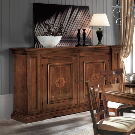 Credenza 2 porte 2 cassetti e segreto, dettaglio intarsiato